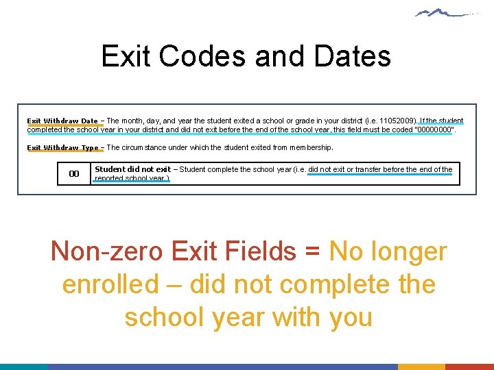 Exit Codes and Dates Exit Withdraw Date – The month, day, and year the