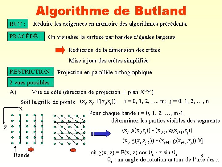 Algorithme de Butland BUT : Réduire les exigences en mémoire des algorithmes précédents. PROCÉDÉ