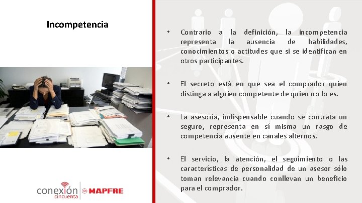 Incompetencia • Contrario a la definición, la incompetencia representa la ausencia de habilidades, conocimientos