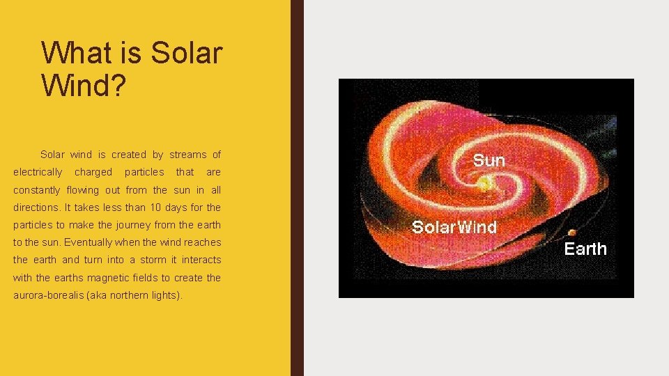 What is Solar Wind? Solar wind is created by streams of electrically charged particles