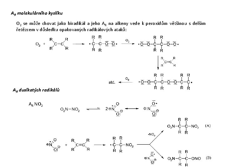 AR molekulárního kyslíku O 2 se může chovat jako biradikál a jeho AR na