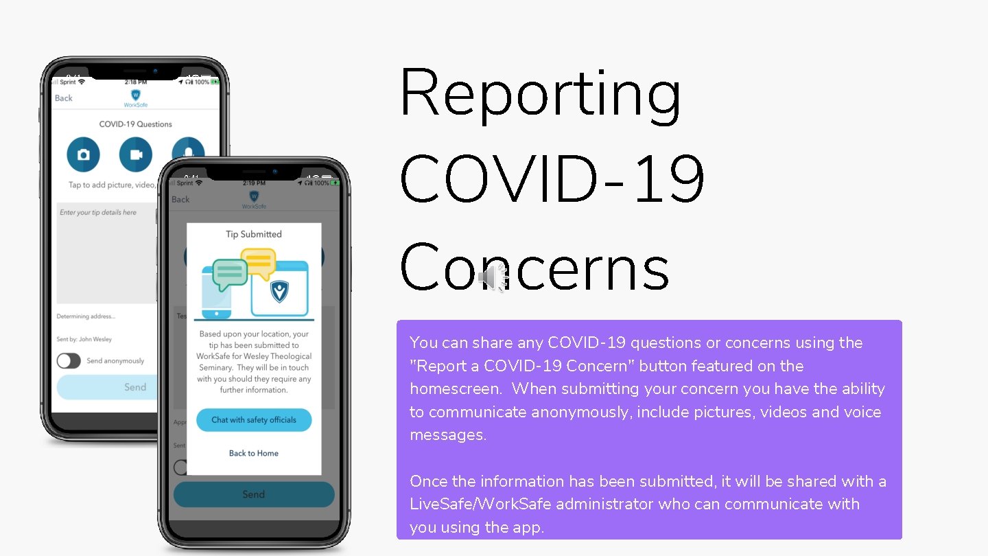 Reporting COVID-19 Concerns You can share any COVID-19 questions or concerns using the "Report Reporting COVID-19 Concerns You can share any COVID-19 questions or concerns using the "Report