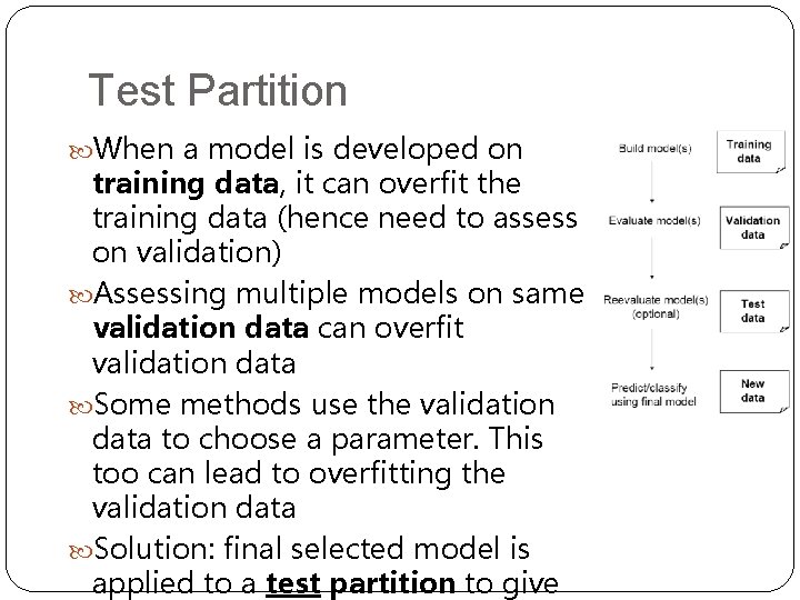 Test Partition When a model is developed on training data, it can overfit the