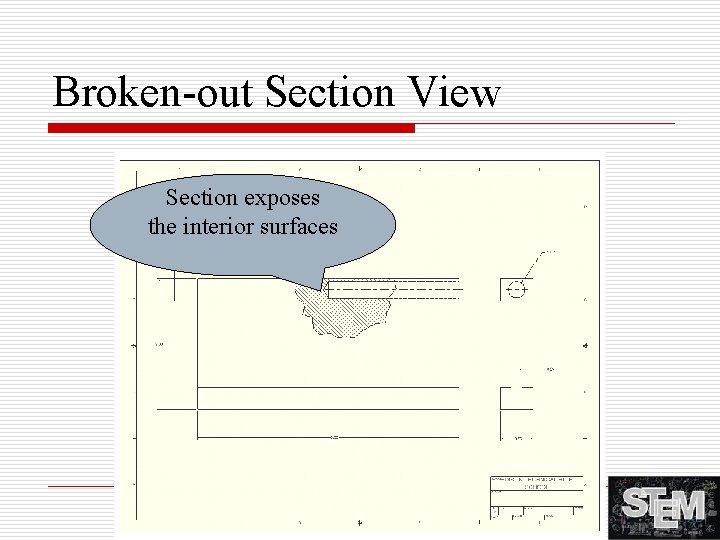 Broken-out Section View Section exposes the interior surfaces 