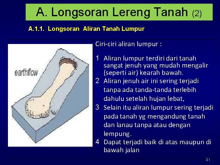 A. Longsoran Lereng Tanah (2) A. 1. 1. Longsoran Aliran Tanah Lumpur Ciri-ciri aliran