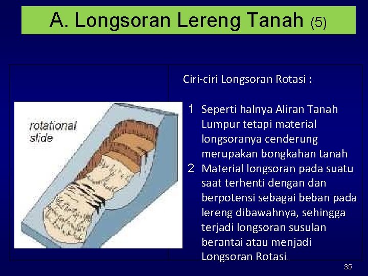 A. Longsoran Lereng Tanah (5) Ciri-ciri Longsoran Rotasi : 1 Seperti halnya Aliran Tanah