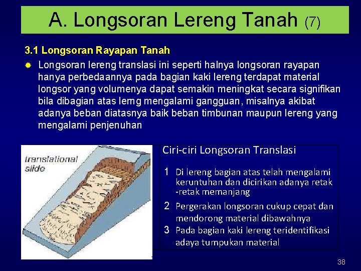 A. Longsoran Lereng Tanah (7) 3. 1 Longsoran Rayapan Tanah ® Longsoran lereng translasi