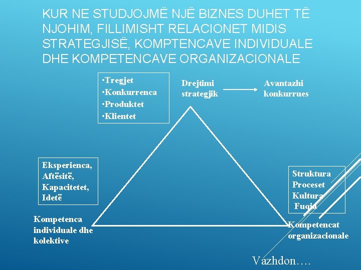 KUR NE STUDJOJMË NJË BIZNES DUHET TË NJOHIM, FILLIMISHT RELACIONET MIDIS STRATEGJISË, KOMPTENCAVE INDIVIDUALE