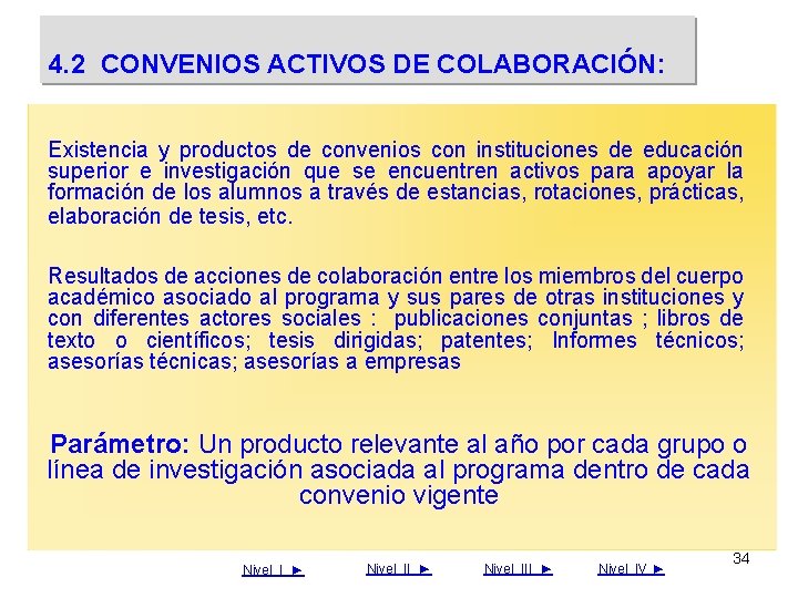 4. 2 CONVENIOS ACTIVOS DE COLABORACIÓN: Existencia y productos de convenios con instituciones de