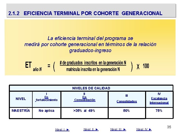 2. 1. 2 EFICIENCIA TERMINAL POR COHORTE GENERACIONAL La eficiencia terminal del programa se