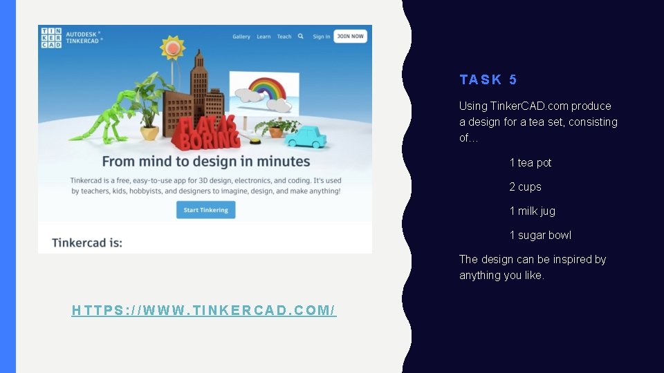 TASK 5 Using Tinker. CAD. com produce a design for a tea set, consisting TASK 5 Using Tinker. CAD. com produce a design for a tea set, consisting