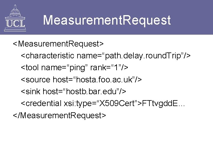 Measurement. Request <Measurement. Request> <characteristic name=“path. delay. round. Trip”/> <tool name=“ping” rank=“ 1”/> <source