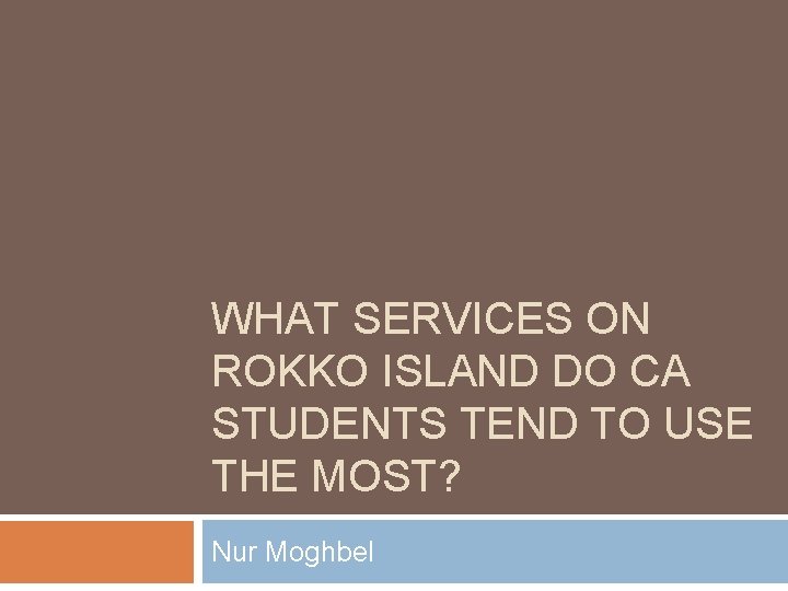 WHAT SERVICES ON ROKKO ISLAND DO CA STUDENTS TEND TO USE THE MOST? Nur