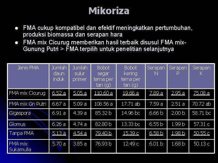 Mikoriza l l FMA cukup kompatibel dan efektif meningkatkan pertumbuhan, produksi biomassa dan serapan