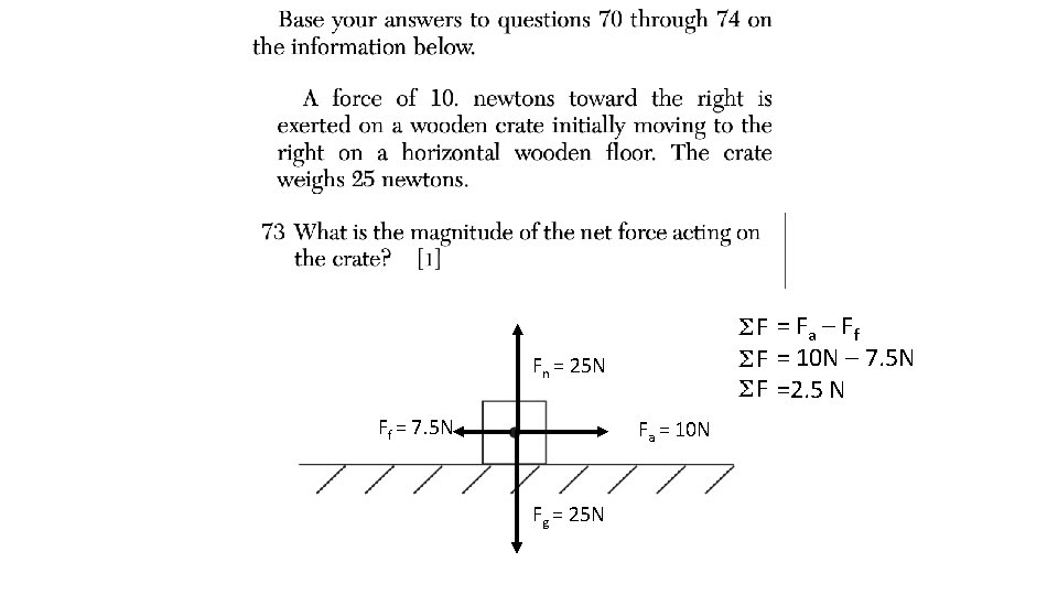 F = Fa – Ff F = 10 N – 7. 5 N F