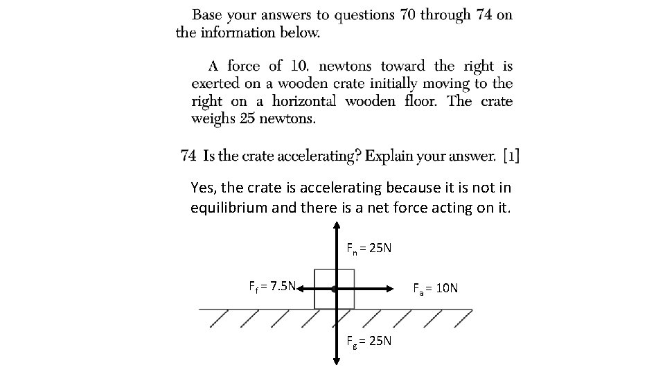 Yes, the crate is accelerating because it is not in equilibrium and there is