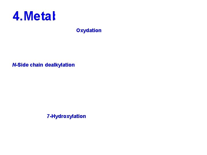 4. Metabolism Oxydation S-Oxydation N-Side chain dealkylation 7 -Hydroxylation 