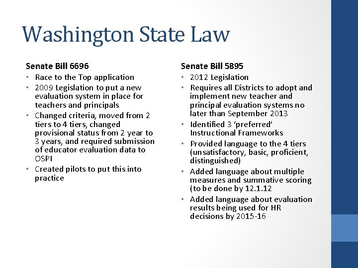 Washington State Law Senate Bill 6696 • Race to the Top application • 2009