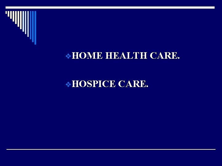 v. HOME HEALTH CARE. v. HOSPICE CARE. 