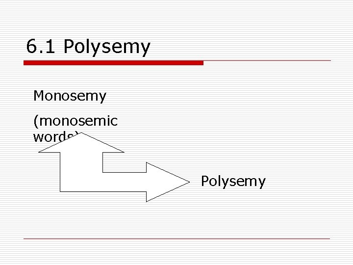 6. 1 Polysemy Monosemy (monosemic words) Polysemy 