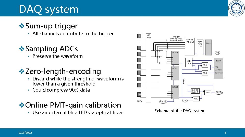 DAQ system v. Sum-up trigger • All channels contribute to the trigger v. Sampling