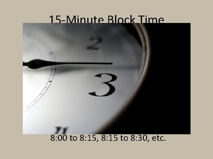 15 -Minute Block Time 8: 00 to 8: 15, 8: 15 to 8: 30,