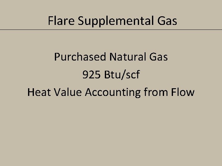 Flare Supplemental Gas Purchased Natural Gas 925 Btu/scf Heat Value Accounting from Flow 