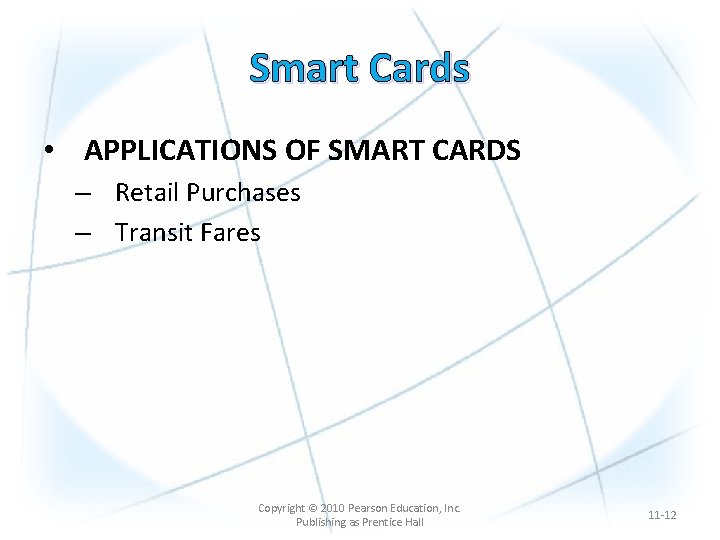 Smart Cards • APPLICATIONS OF SMART CARDS – Retail Purchases – Transit Fares Copyright