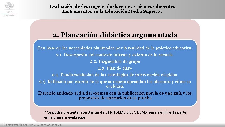 Evaluación de desempeño de docentes y técnicos docentes Instrumentos en la Educación Media Superior