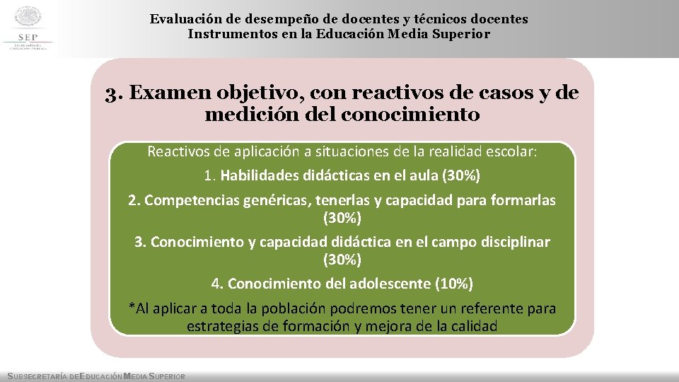 Evaluación de desempeño de docentes y técnicos docentes Instrumentos en la Educación Media Superior