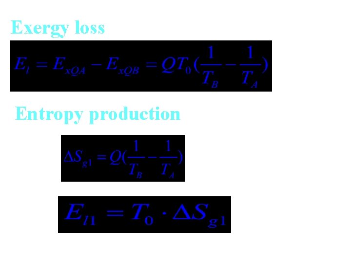 Exergy loss Entropy production 