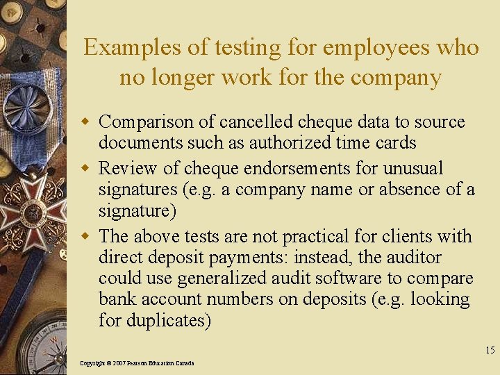 Examples of testing for employees who no longer work for the company w Comparison