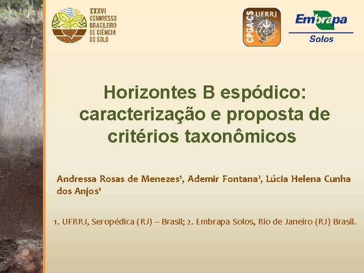 Horizontes B espódico: caracterização e proposta de critérios taxonômicos Andressa Rosas de Menezes¹, Ademir