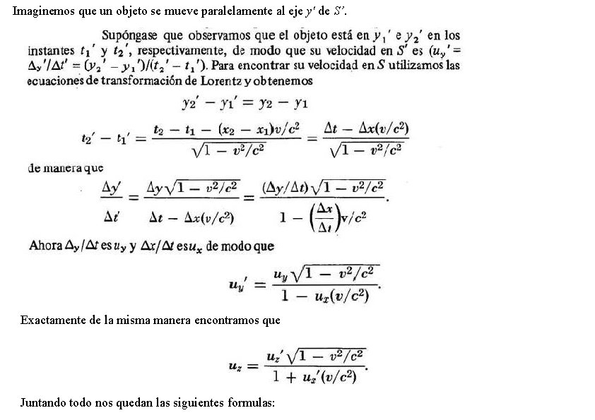 Imaginemos que un objeto se mueve paralelamente al eje y' de S’. Exactamente de