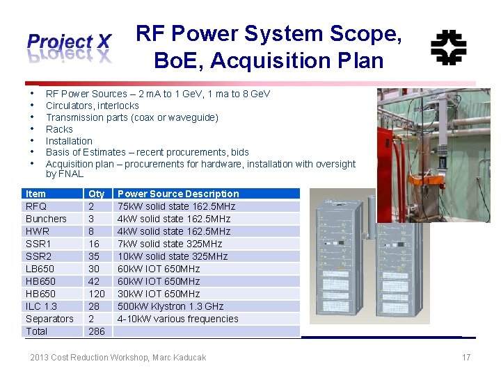 RF Power System Scope, Bo. E, Acquisition Plan • • RF Power Sources –