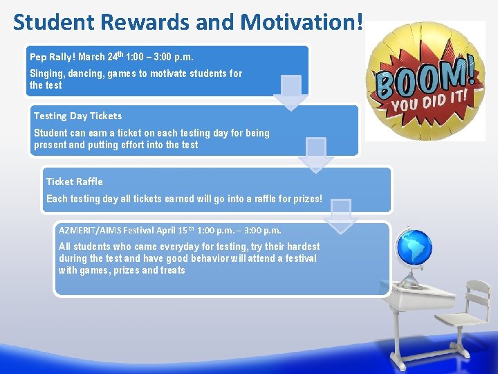 Student Rewards and Motivation! Pep Rally! March 24 th 1: 00 – 3: 00