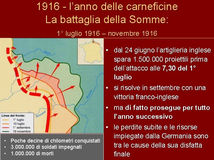 1916 - l’anno delle carneficine La battaglia della Somme: 1° luglio 1916 – novembre
