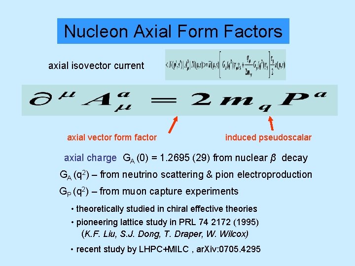 Nucleon Axial Form Factors axial isovector current axial vector form factor induced pseudoscalar axial