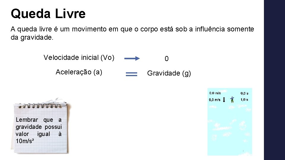 Queda Livre A queda livre é um movimento em que o corpo está sob