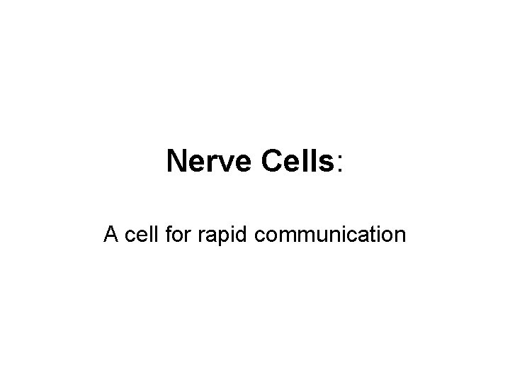 Nerve Cells: A cell for rapid communication 