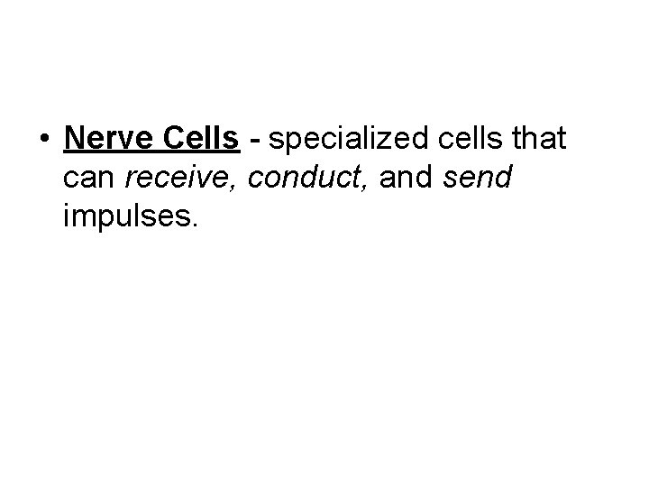  • Nerve Cells - specialized cells that can receive, conduct, and send impulses.