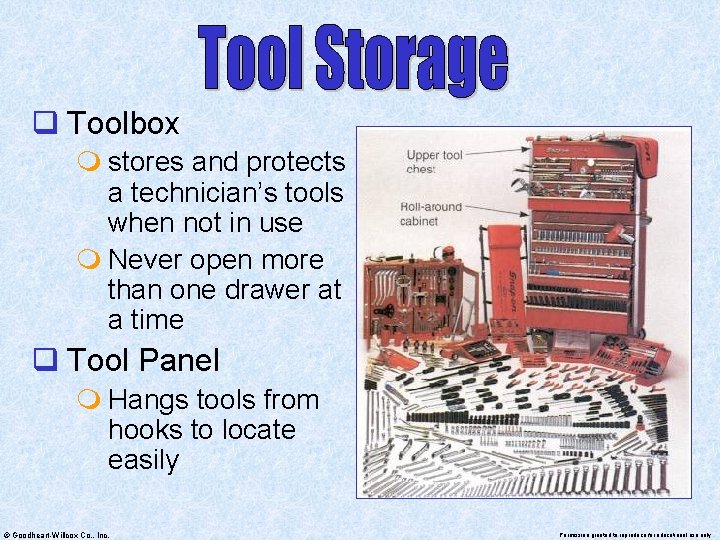 q Toolbox m stores and protects a technician’s tools when not in use m