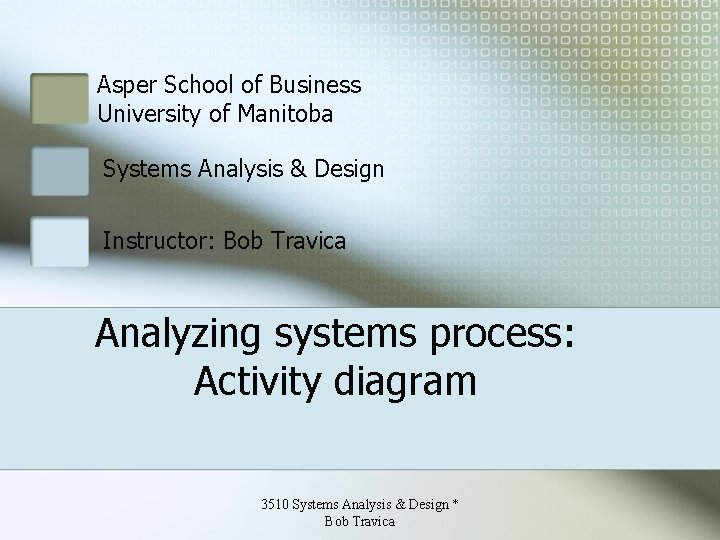 Asper School of Business University of Manitoba Systems Analysis & Design Instructor: Bob Travica