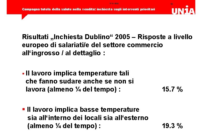 17. 01. 2022 18 Campagna tutela della salute nella vendita: inchiesta sugli interventi prioritari