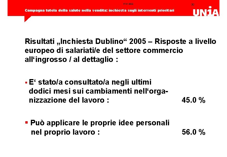 17. 01. 2022 30 Campagna tutela della salute nella vendita: inchiesta sugli interventi prioritari