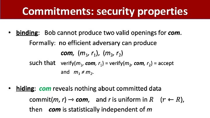 Commitments: security properties 