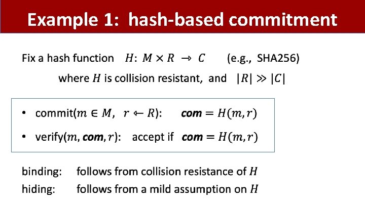 Example 1: hash-based commitment • 