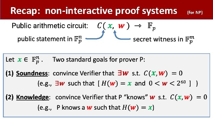 Recap: non-interactive proof systems • (for NP) 