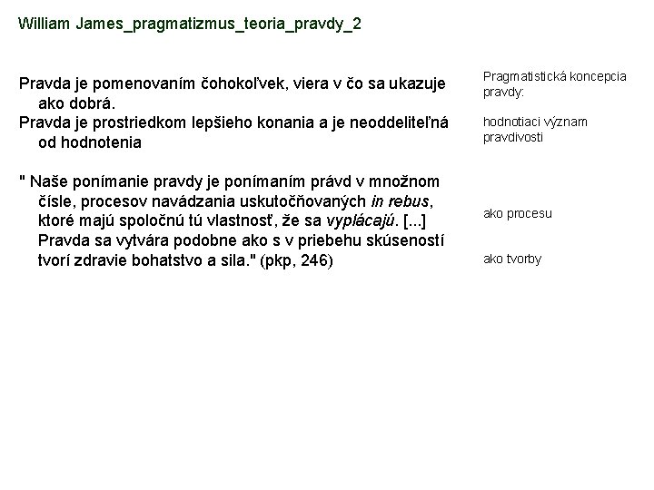 William James_pragmatizmus_teoria_pravdy_2 Pravda je pomenovaním čohokoľvek, viera v čo sa ukazuje ako dobrá. Pravda