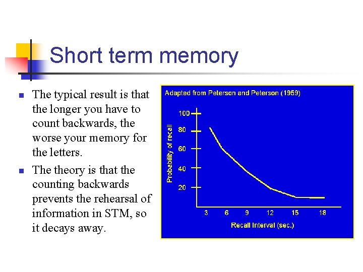 Short term memory n n The typical result is that the longer you have